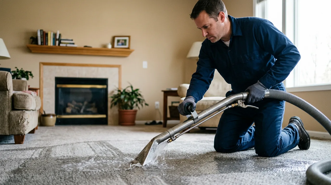 Water damage restoration technician working near Broadway, OH